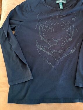 Ralph Lauren Active Black Tiger Sequin Longsleeve T-Shirt--L